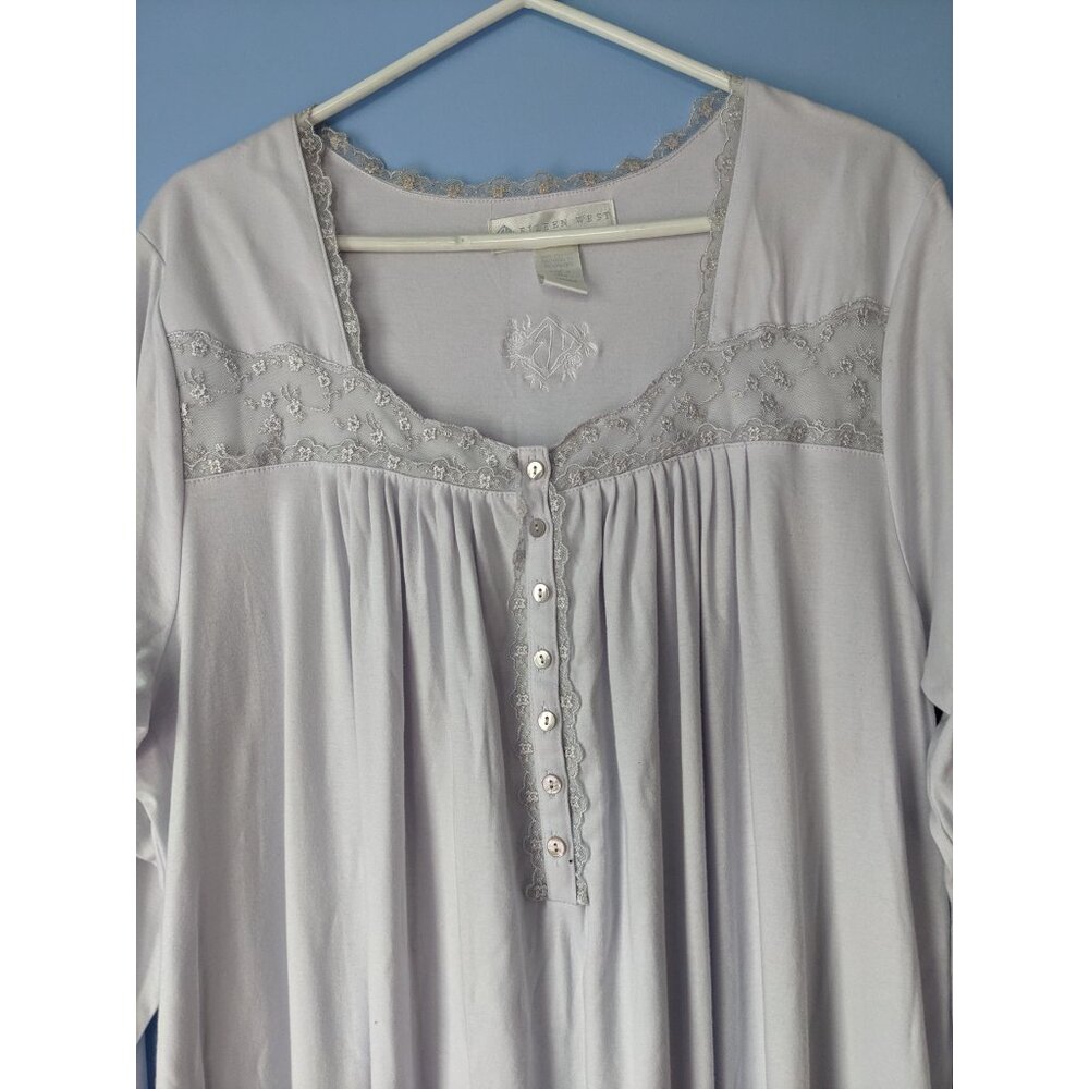 ** NEW ** EILEEN WEST Cotton Long Sleeve Lace Ballet Nightgown Medium Lilac - Picture 2 of 7